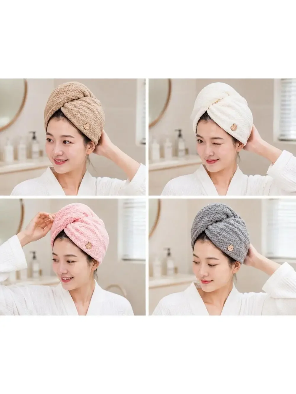 Set Of 4 HAIR Bath Towel(  White Pink Beige Gray White )Long Hair Towel Unisex